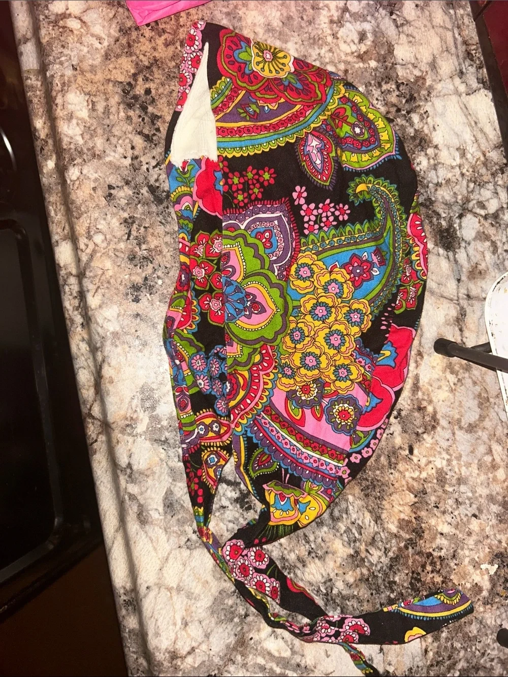 Nursing/MedicalColorful Paisley Tie Headscarf - Black with Pink, Green & Yellow